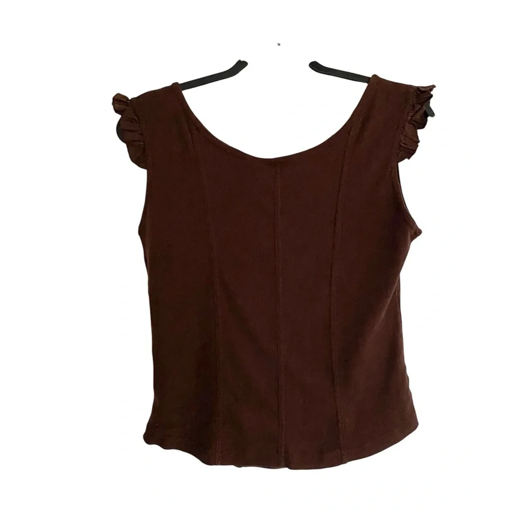 Vintage Y2K Lace Up Top Cotton Corset Style Renaissance Brown Tank Top M Womens - Picture 3 of 9
